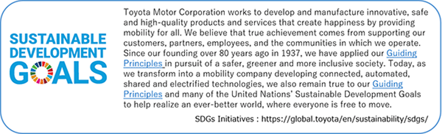 Descrição do compromisso que a Toyota Motor Corporation tem em prol de alcançar os objetivos de desenvolvimento sustentáveis a que se propôs