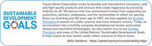 Descrição do compromisso que a Toyota Motor Corporation tem em prol de alcançar os objetivos de desenvolvimento sustentáveis a que se propôs