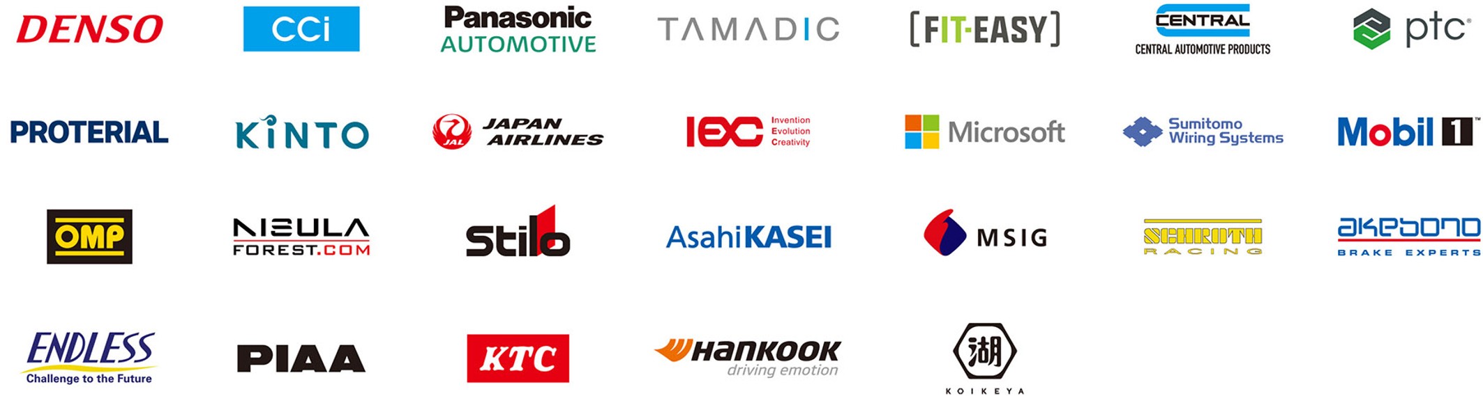 Logotipos de todos as empresas parceiras que apoiam a Toyota Gazoo Racing World Rally Team